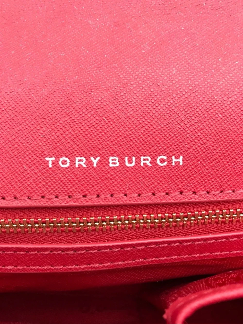 Tory Burch Red Saffiano Leather Crossbody Wallet On Chain Clutch Purse Gold Logo